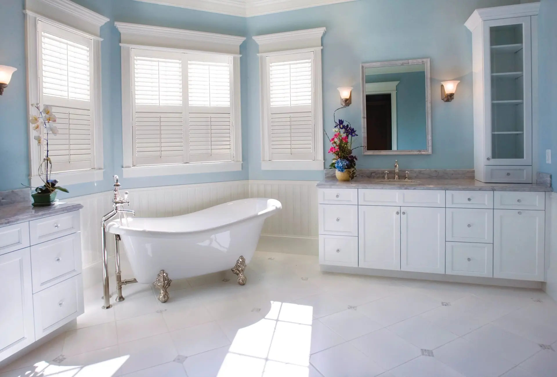 A beautiful San Diego home with custom vinyl shutters installed.